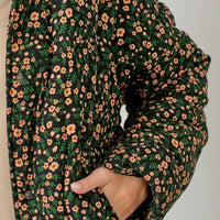 Floral Print Snap Button Puff Jacket