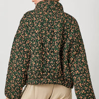 Floral Print Snap Button Puff Jacket