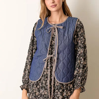 Denim Padded Vest With Tie