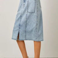 Denim Maxi Pencil Skirt With Front Slit