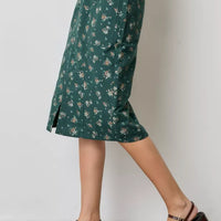 Green Floral Midi Skirt
