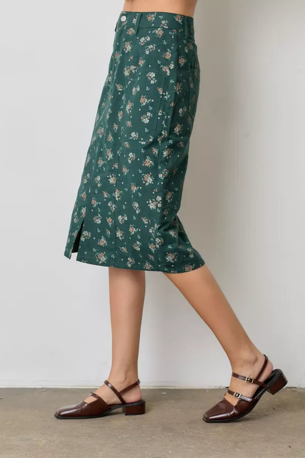 Green Floral Midi Skirt