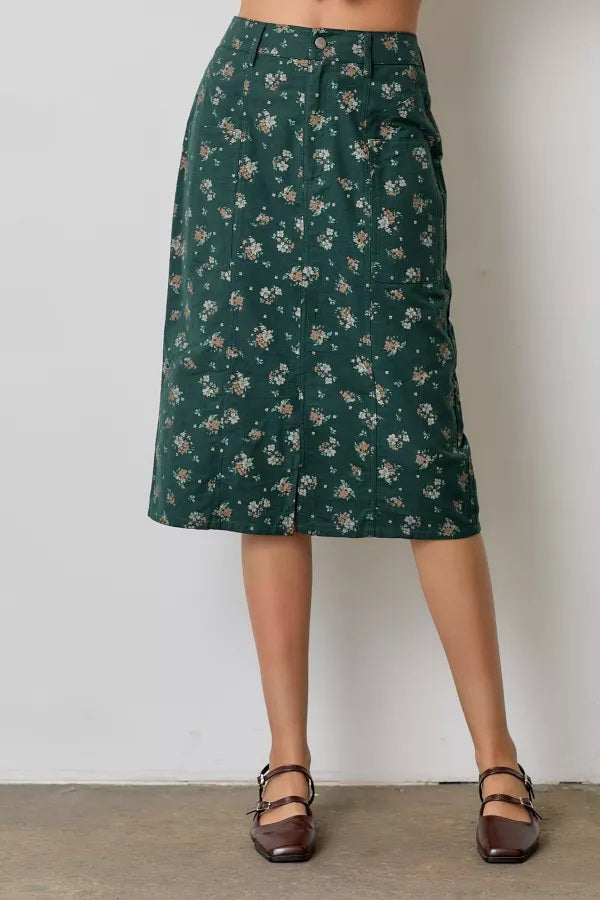 Green Floral Midi Skirt