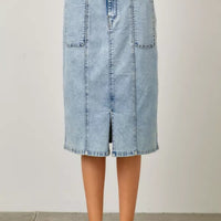 Denim Maxi Pencil Skirt With Front Slit