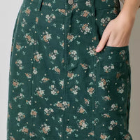 Green Floral Plus Midi Skirt