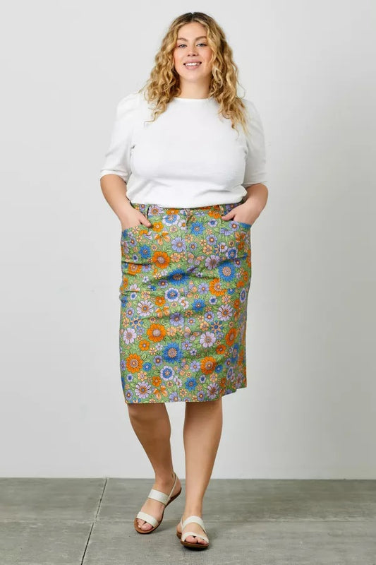 Print Skirt W Square Pocket Plus Size