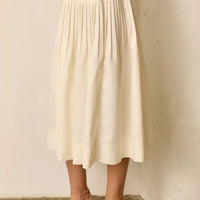 Cream Solid Midi Skirt