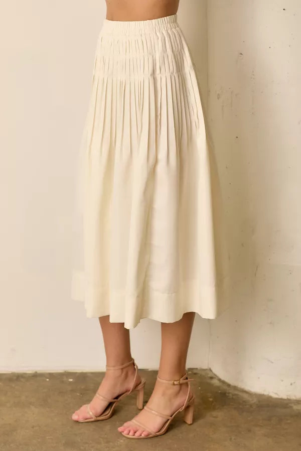 Cream Solid Midi Skirt
