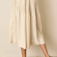 Cream Solid Midi Skirt