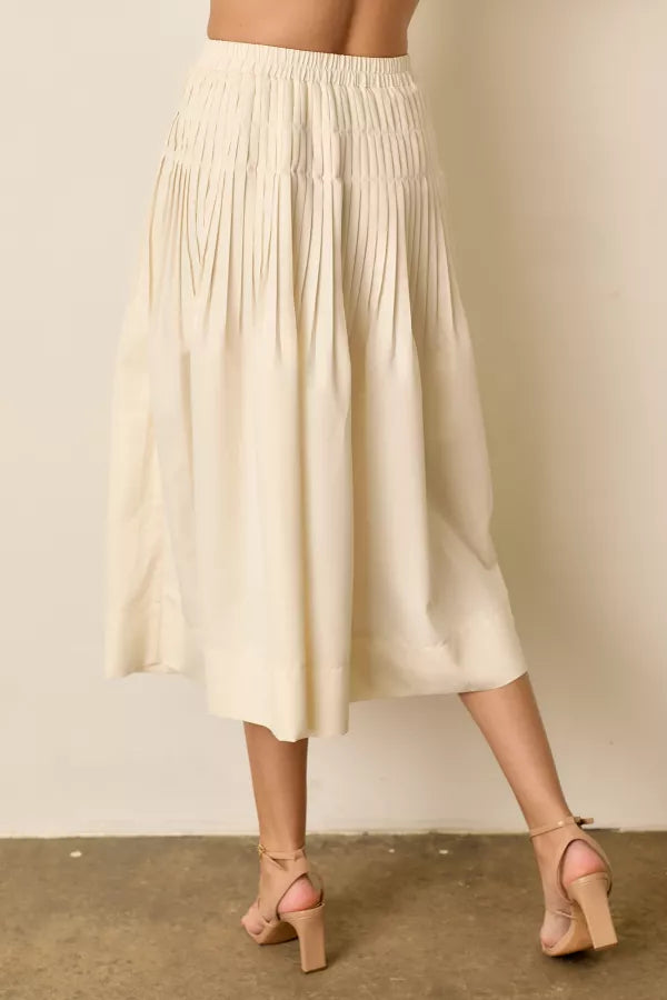 Cream Solid Midi Skirt