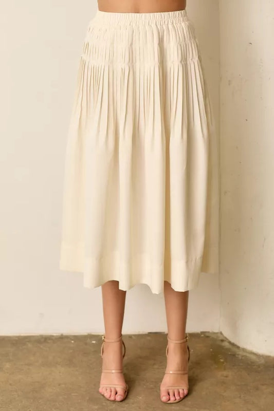 Cream Solid Midi Skirt