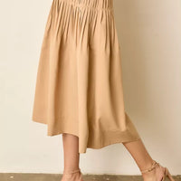 Tan Solid Midi Skirt