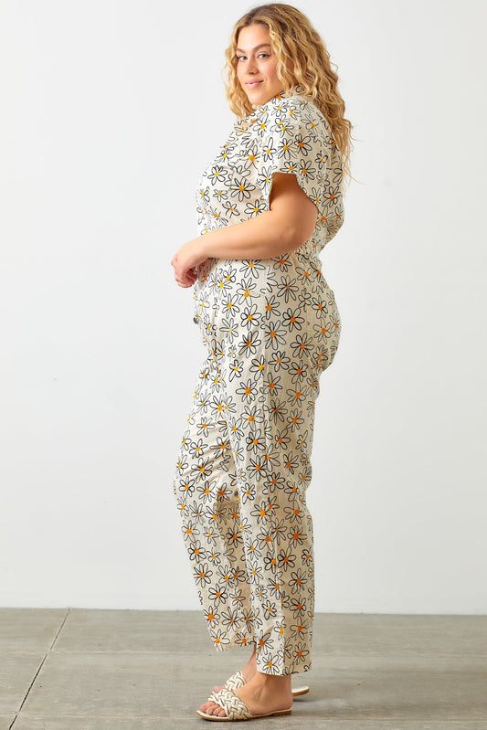 Floral Graphic Print Denim Overalls