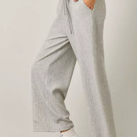 Ribbed Knit Pants With Adustable Waist Tie
