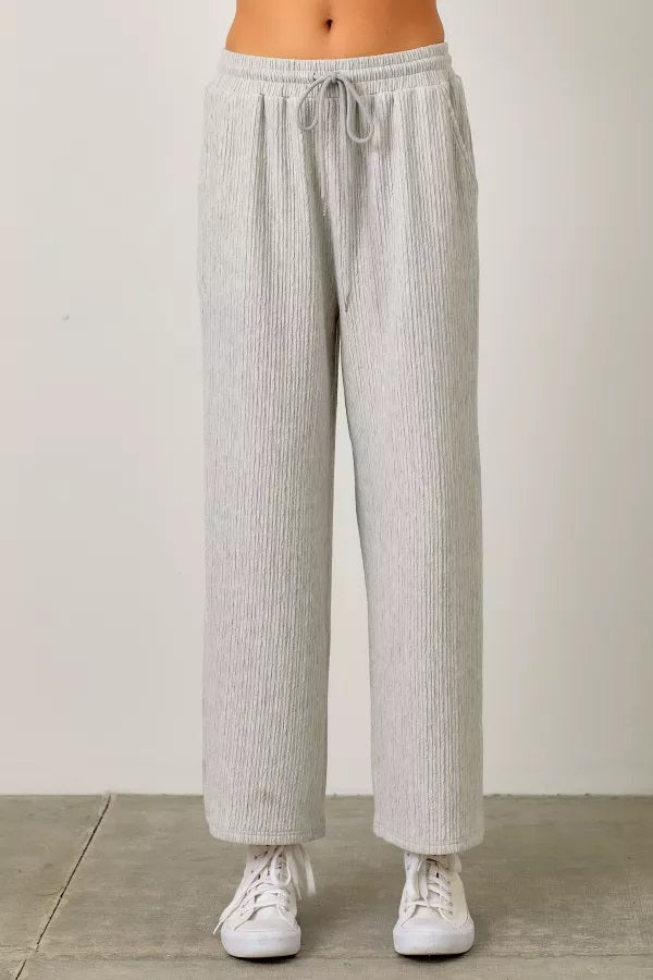 Ribbed Knit Pants With Adustable Waist Tie