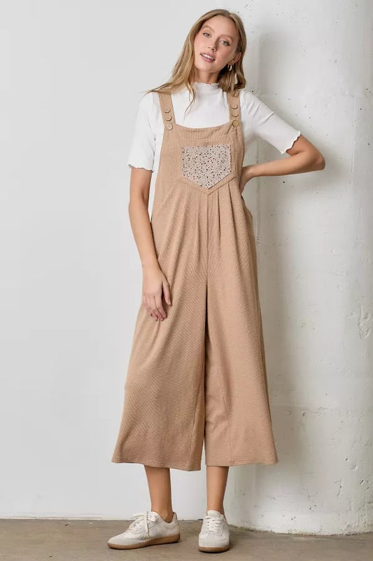Taupe Floral Pocket Jumpsuit