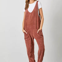 Corduroy Scoop Neck Overalls