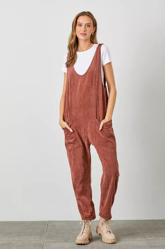 Corduroy Scoop Neck Overalls