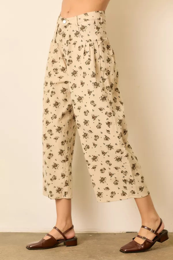 Natural Multi Printed Floral Balloon Pant
