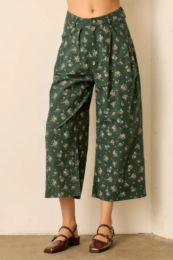 Green Floral Print Balloon Pant