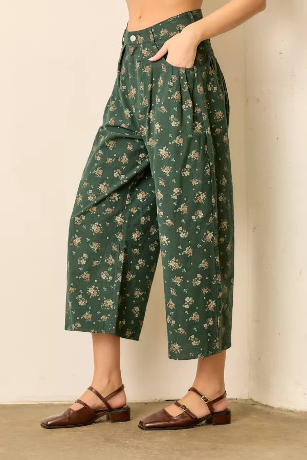 Green Floral Print Plus Balloon Pant