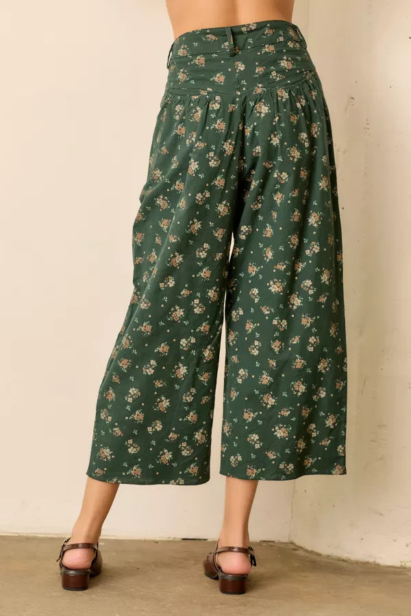 Green Floral Print Plus Balloon Pant