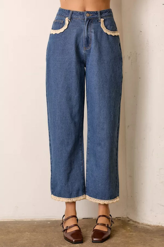 Denim Jeans With Pocket Trim Detail