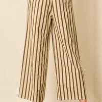 Ivory Brown Pinstripe Elastic Waist Pant