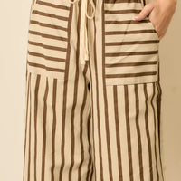 Ivory Brown Pinstripe Elastic Waist Pant