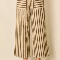 Ivory Brown Pinstripe Elastic Waist Pant