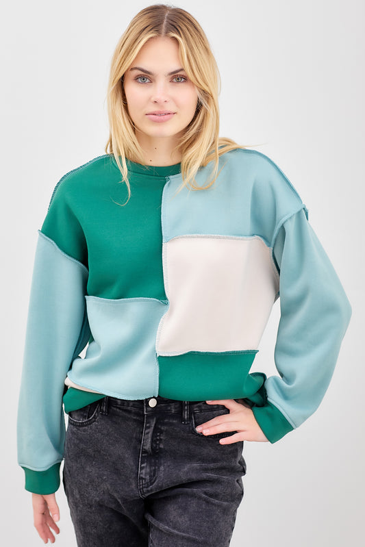 Round Neck Colorblock Long Slv Sweater