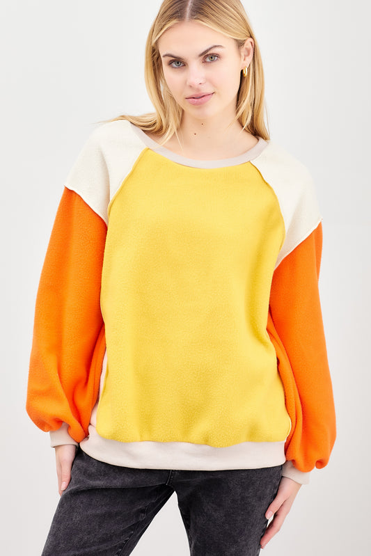 Round Neck Long Slv Colorblock Sweater