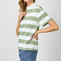 Wide Knit Stripe Polo Top