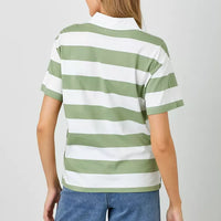 Wide Knit Stripe Polo Top