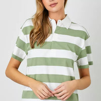 Wide Knit Stripe Polo Top