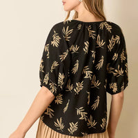 Black Tan Printed Round Neck Short Sleeve Top