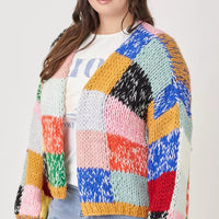 Patchwork Colorblock Plus Size Sweater Cardigan