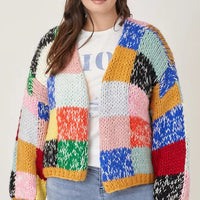 Patchwork Colorblock Plus Size Sweater Cardigan
