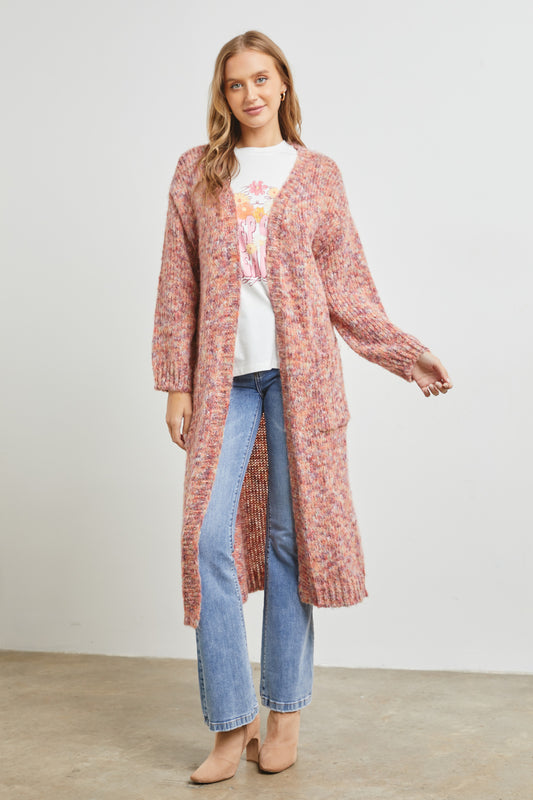 Bubble Sleeve Knit Wooven Cardigan