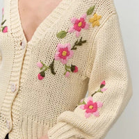 Cream Flower Knit Cardigan