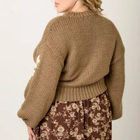 Embroidered Flower Print Knit Sweater