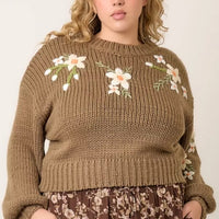 Embroidered Flower Print Knit Sweater