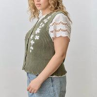 Olive Flower Knit Sweater Vest