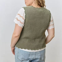 Olive Flower Knit Sweater Vest