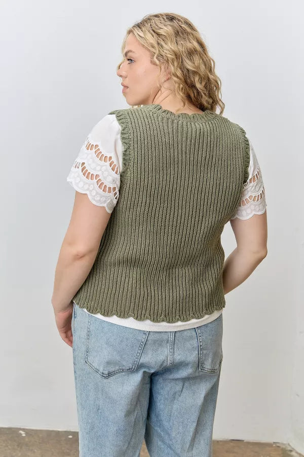 Olive Flower Knit Sweater Vest