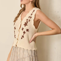 Cream Flower Knit Sweater Vest