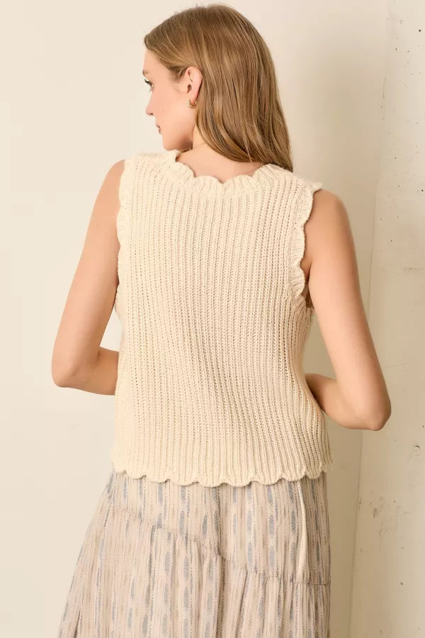 Cream Flower Knit Sweater Vest