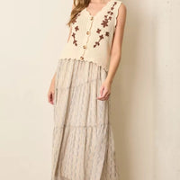 Cream Flower Knit Sweater Vest