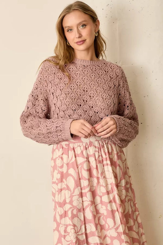 Mauve Pointelle Knit Sweater