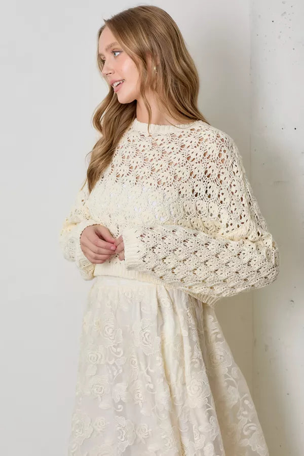 Ivory Pointelle Knit Sweater